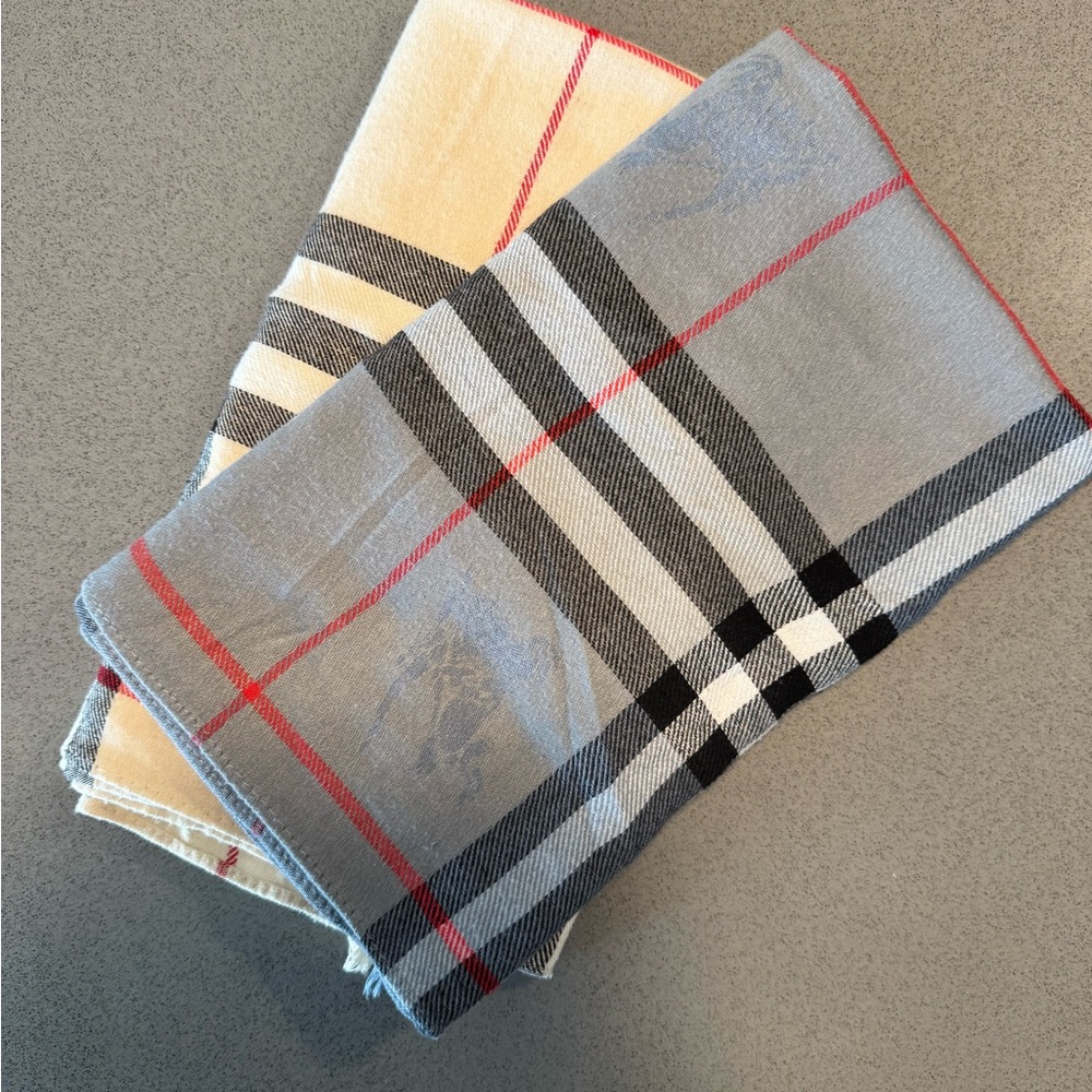 2 Fashion Scarves in Gray/Black and Cream/Black patterns